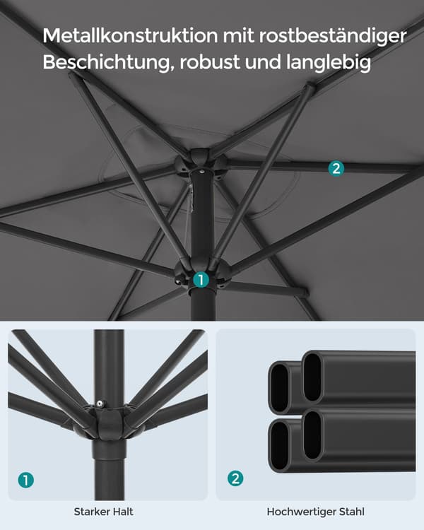 Parasol - Rektangulær 200 x 150 cm - Stål - Grå
