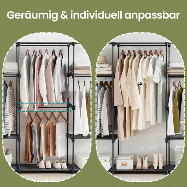 Garderobe - Åbent design med 4 hængende rum - Sort