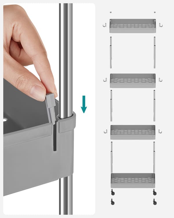 Vogn - 4 niveauer - PP plast - grå