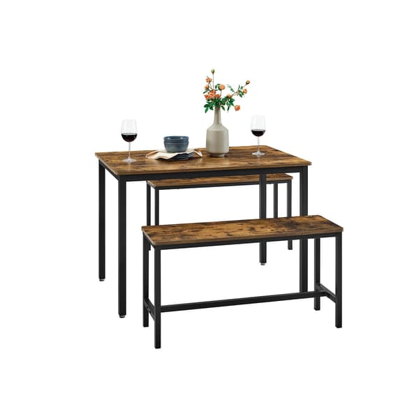 Spisebord med 2 bænke - Pladsbesparende - Brun/Sort