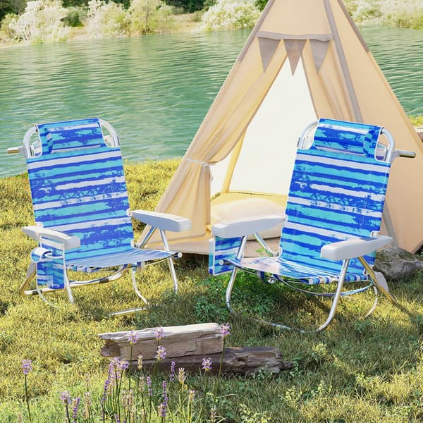 Fällbar - strandstol med justerbart ryggstöd Lätt campingstol Blå - Blågrön