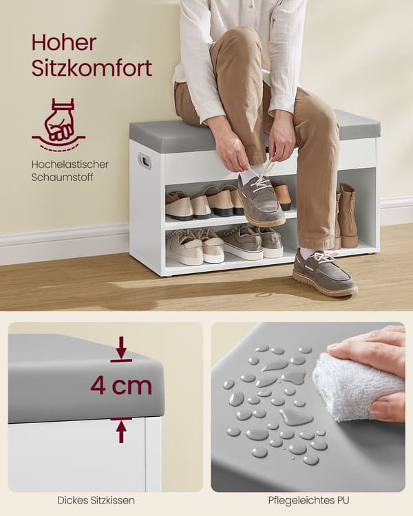 Skobænk med 3 åbne rum - moderne design - skyhvid