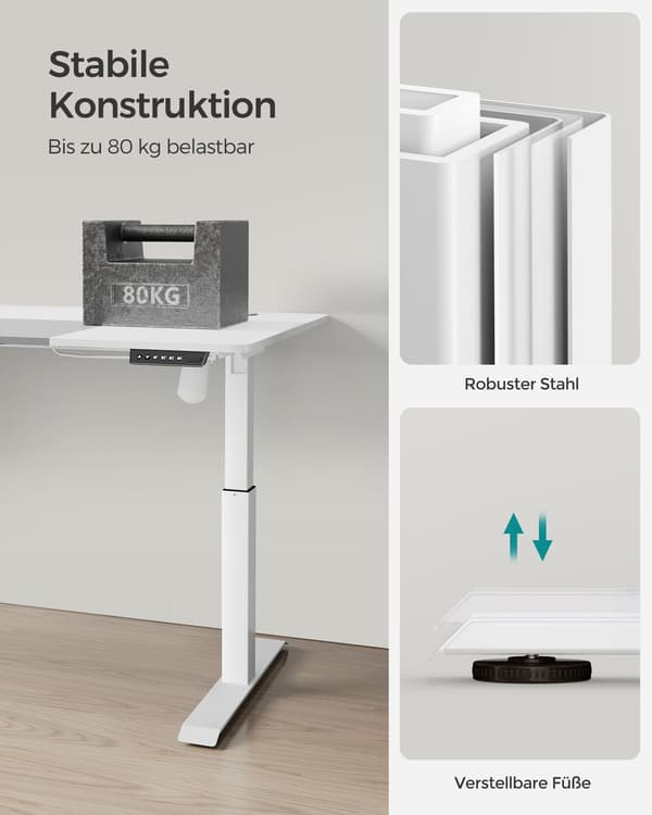 Højdejusterbart skrivebord - elektrisk - hvid-duegrå