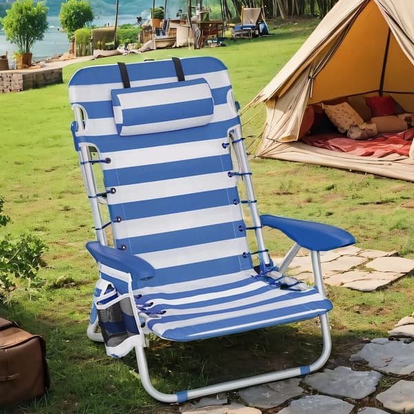 Sammenklappelig strandstol - Let og kompakt - Blåhvid