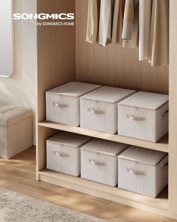 Förvaringslåda med lock set om 3 sandbeige