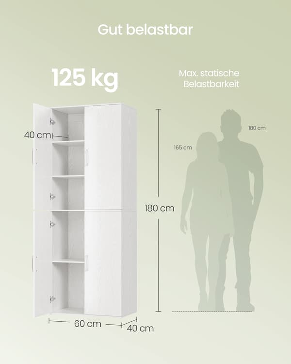 Kast - multifunctioneel - 4 deuren en 5 planken - sneeuwwit