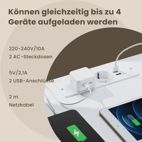 Sidebord - Med 2 stikkontakter - Cloud white