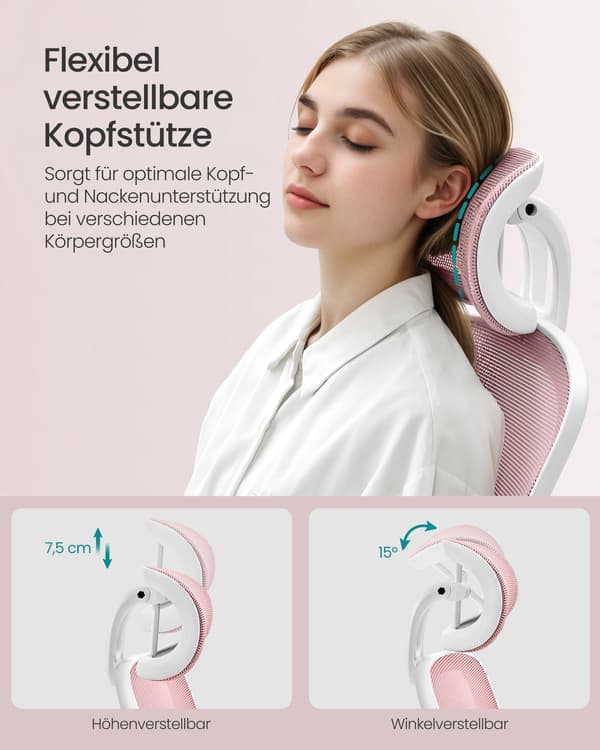 Ergonomisk kontorstol med vippefunktion pastelrosa