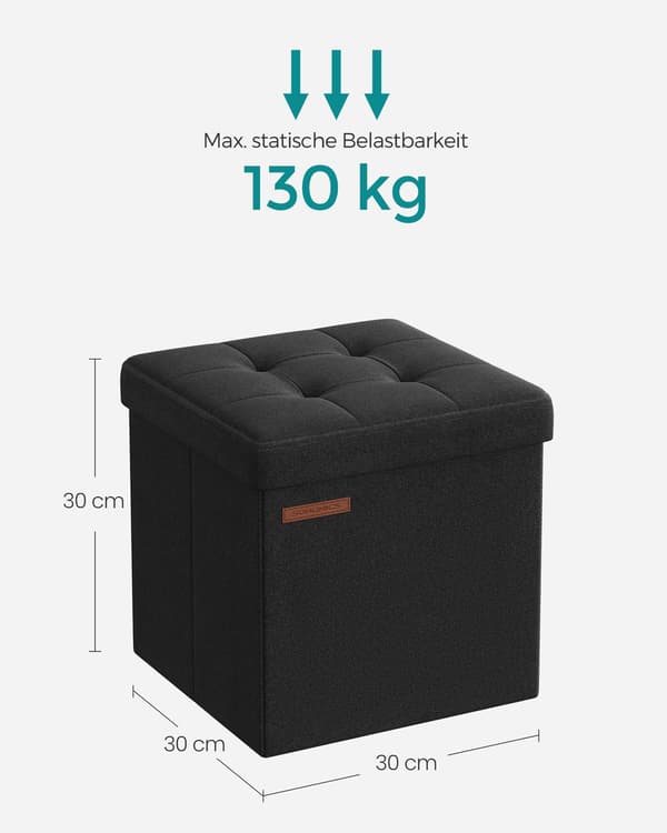 Opbevaringsbænk - 30 cm - imiteret hør - basic sort