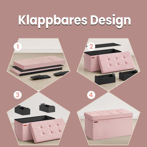 Förvaringsbänk - sammet - hopfällbar - rosa