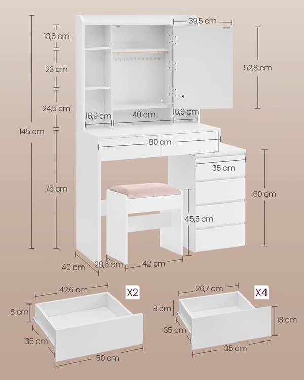 Sminkbord med LED-belysning - Modern design - Molnvit