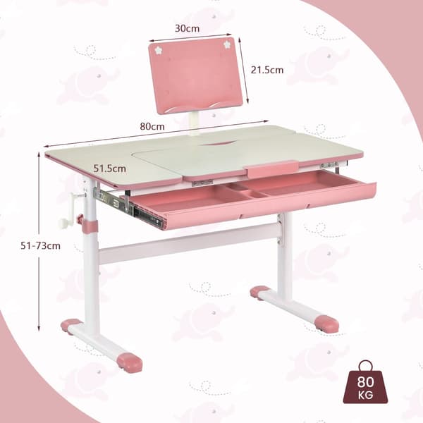 Höjjusterbart - barnskrivbord + barnroterbar stol set, - . - Rosa