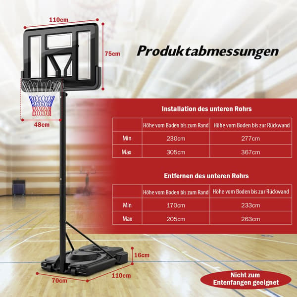 Höjdjusterbart - basketställ Utomhusbasketbåge med stativ - 170-305 cm - Svart