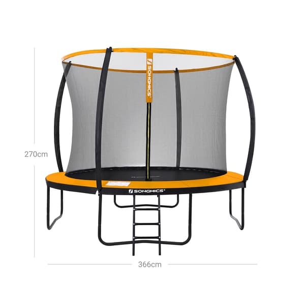 Trampolin - Med sikkerhedsnet og stige - Sort-orange
