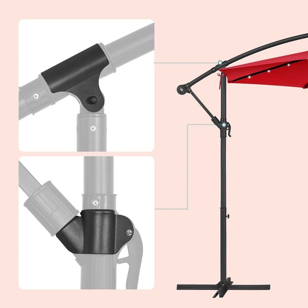Parasol med LED-belysning og roterende mekanisme - Rød