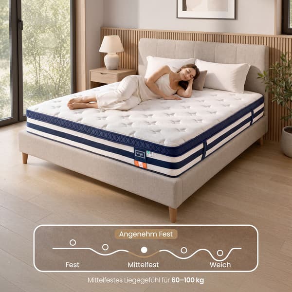 Pocketfjedermadras - 7 zoner - Gel Memory Foam - 160 x 200 cm - Blå