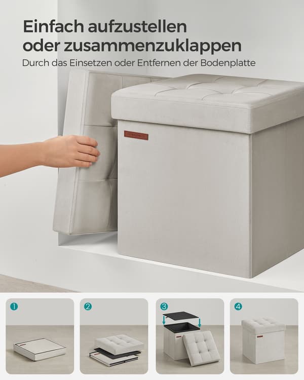 Bänk med förvaringsutrymme sammet krämvit