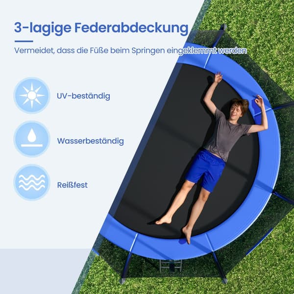 Trampolin 305 cm - Havetrampolin med sikkerhedsnet - sortblå