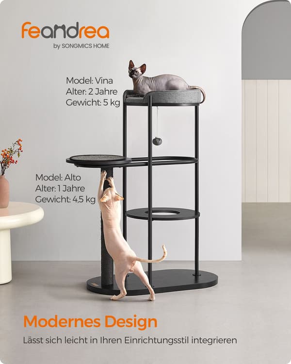 Kradsetræ - 111 cm høj - klassisk sort sisal - sort