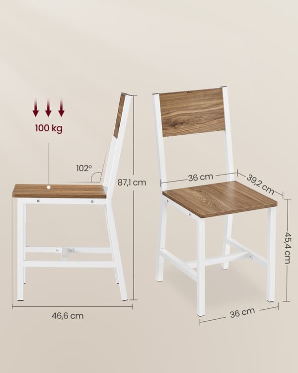 Matstolar Set om 2 - Metallram - Vetebrun och Molnvit