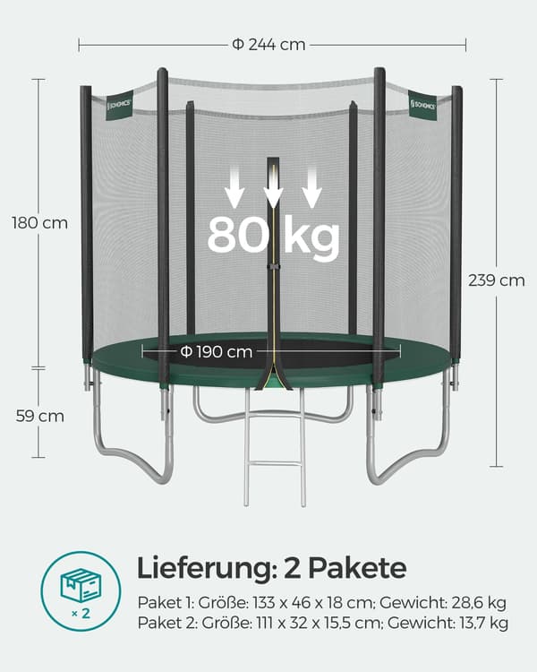 Trampolin - med sikkerhedsnet - sortgrøn