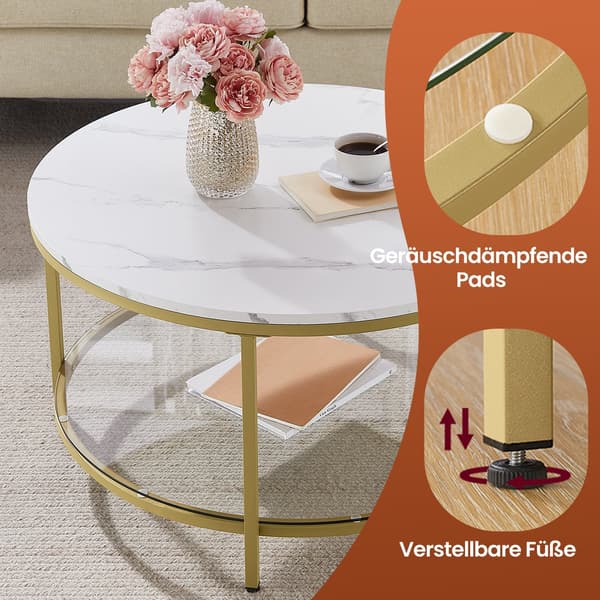 Soffbord - Modern design - Vit-Ljusguld Marmor