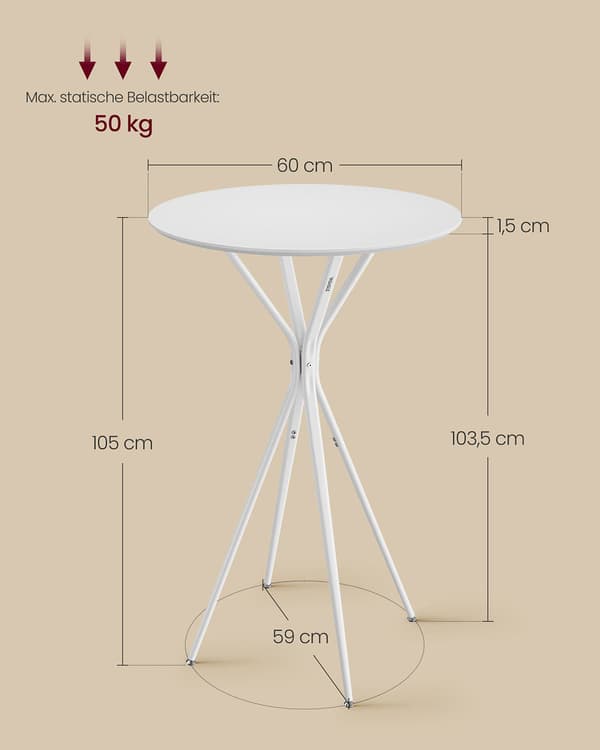 Barbord - Metallram - Cloud white-matt vit