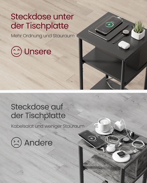 Sidebord med 2 USB-porte - Stilfuldt design - Sort