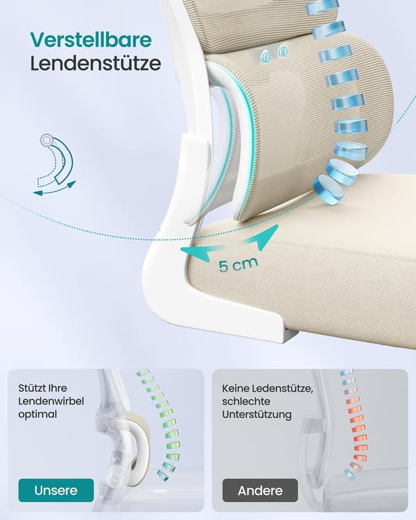 Kontorstol - ergonomisk med foldbare armlæn - beige