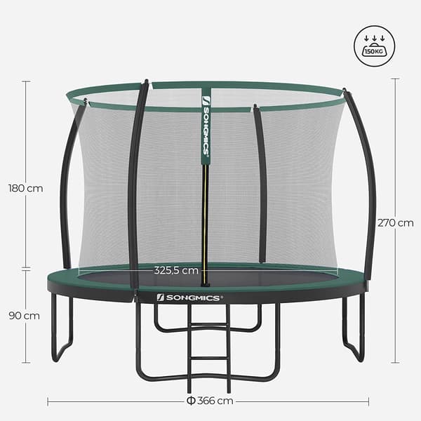 Rund trampolin - Sikkerhedsnet - Ø 366 cm - Grøn/Sort