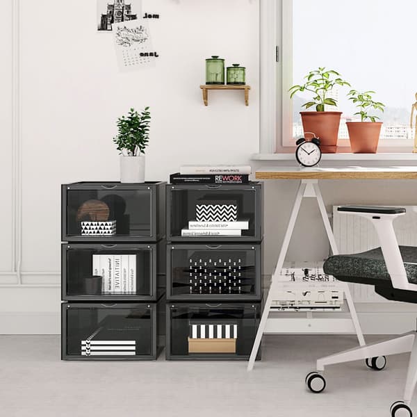 Skoæsker - Sæt med 6 - Stabelbare - Sorte og transparente