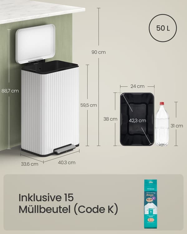 Pedalspand - 50 liter - soft-close mekanisme - cloud white