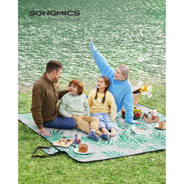 Picknickfilt - 200 x 200 cm - grå med tropisk ormbunke