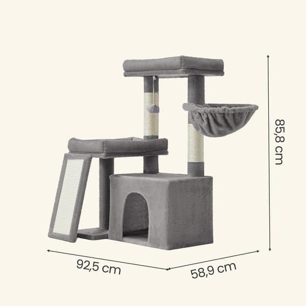 Kradsetræ med hule - Rampe - 2 platforme - Sisal - Lysegrå