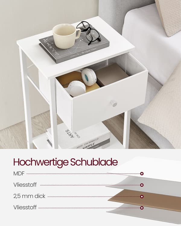 Sidebord - med stofskuffe - hvid