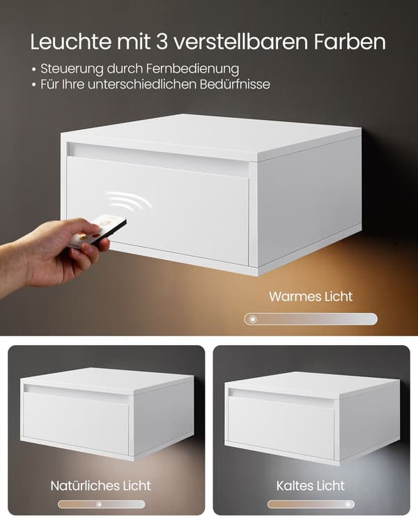 Hængende natbord med lys - Cloud White
