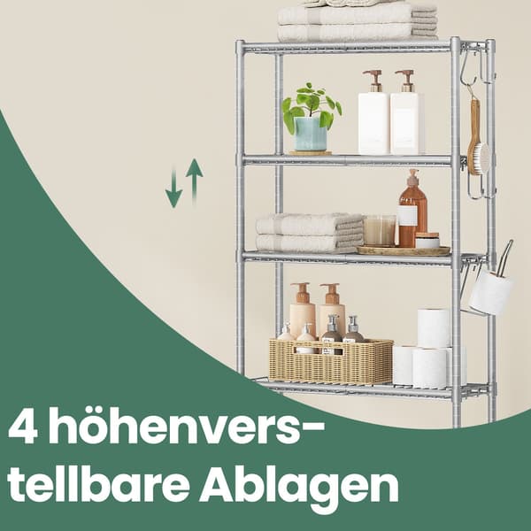 Toilethylde - 4 niveauer med hylder og kroge - duegrå