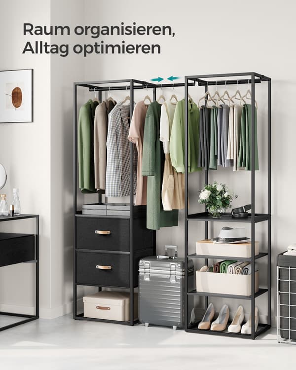 Tøjstativ - med 2 skuffer - stål - sort ibenholt