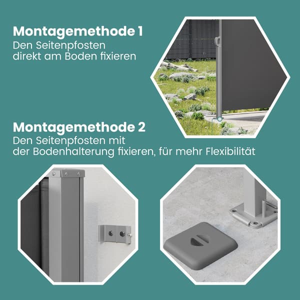 Sidemarkise - Udtrækkelig og rustbestandig - Antracit