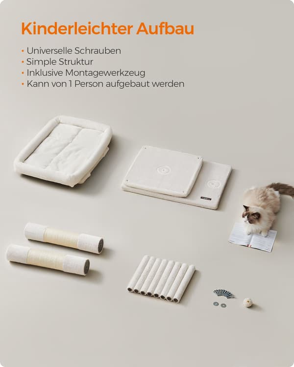 XL klösträd med stor plattform, krämvit