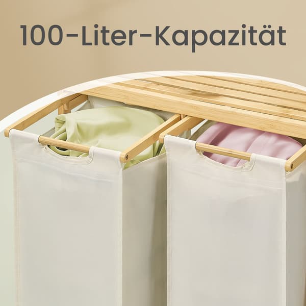 Tvättkorg med 2 fack - Bambu - 150L
