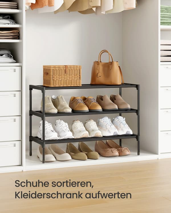 Skohylde - 3 niveauer - Stabelbar - Pladsbesparende - Sort