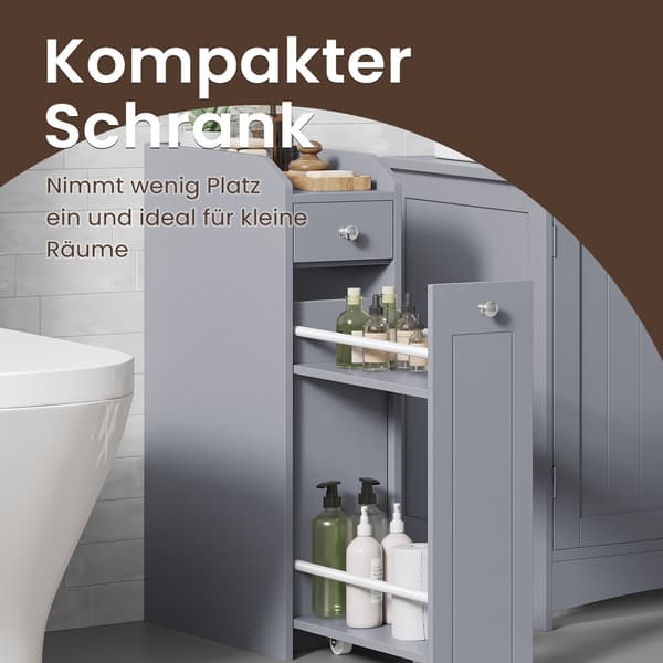 Badeværelsesskab - Kompakt design til toiletpapir - Duegrå