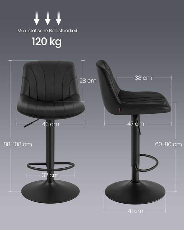 Makeupstol - 1 stk. - med ryglæn og drejesæde - dyb sort