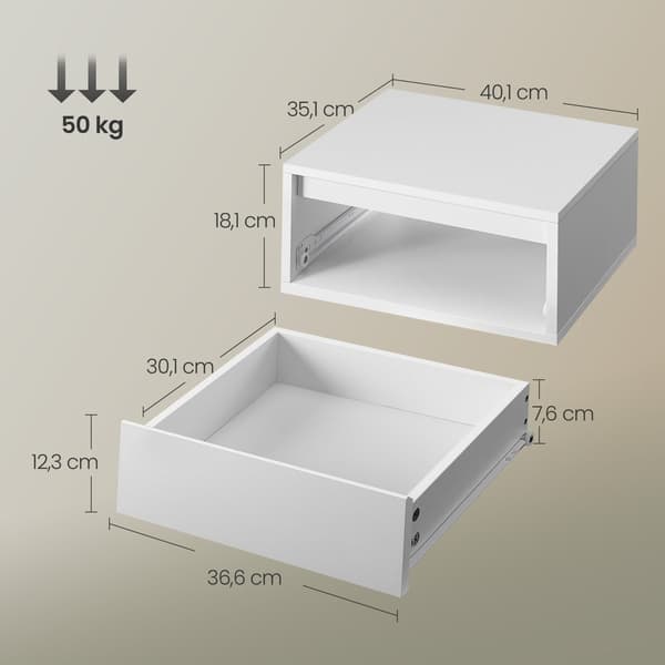 Hængende sengeborde sæt med 2 - LED-belysning - USB - Cloud white - Moderne