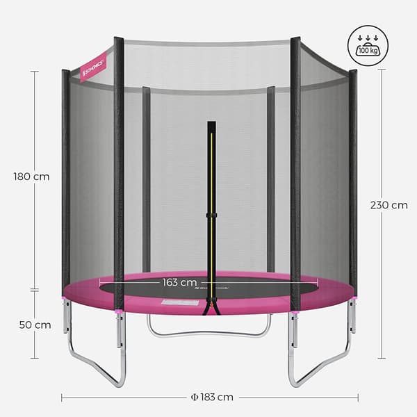 Trampolin - Med sikkerhedsnet og stige - Sort-pink