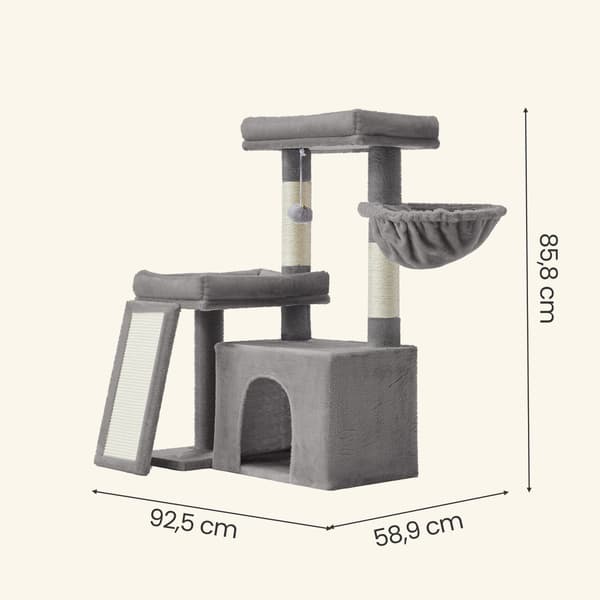 Kradsetræ med hule - Rampe - 2 platforme - Sisal - Lysegrå