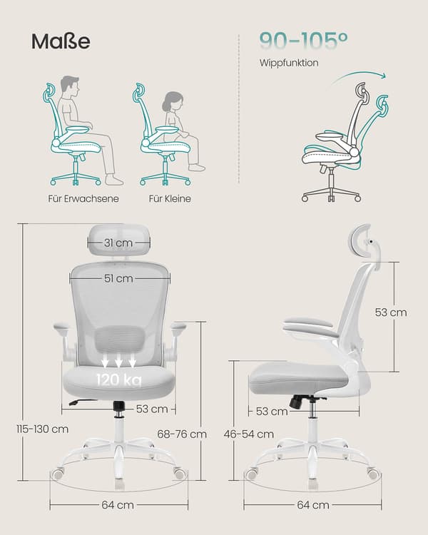 Ergonomisk kontorstol - ryglæn i net - grå