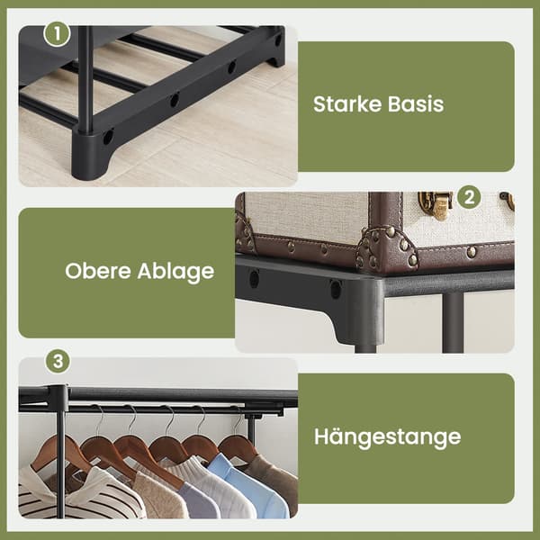 Garderobe - Åbent design med 4 hængende rum - Sort