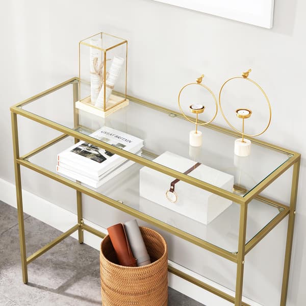Konsolbord - Modern design - Härdat glas - Guld